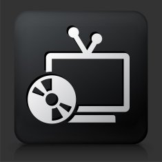 Black Square Button with Television & Disk