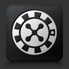 Black Square Button with Casino Roulette