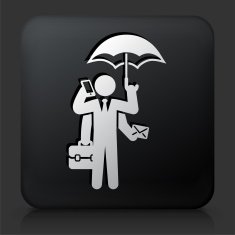 Black Square Button with Businessman Multitasking Icon