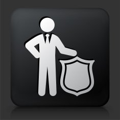 Black Square Button with Businessman & Shield