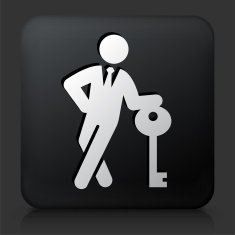 Black Square Button with Businessman & Key Icon