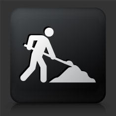 Black Square Button with Stick Figure Shoveling