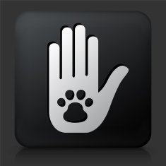 Black Square Button with Human Palm & Dog Paw