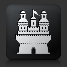 Black Square Button with Castle Icon N3