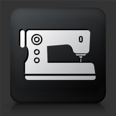 Black Square Button with Sewing Machine Icon N3
