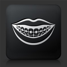 Black Square Button with Smiling Mouth & Braces