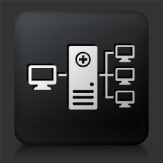 Black Square Button with Computer & Health N2