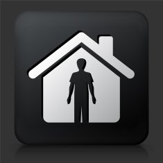 Black Square Button with Person & Home