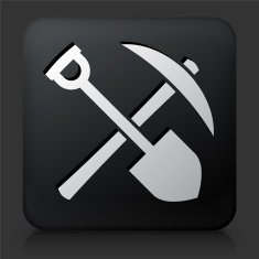 Black Square Button with Shovel and Axe