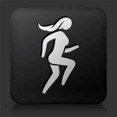 Black Square Button with Woman Running