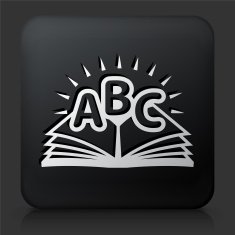 Black Square Button with ABC Book Icon N2