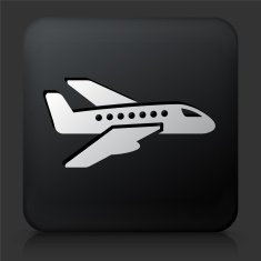 Black Square Button with Airplane Icon N5