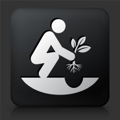 Black Square Button with Stick Figure Gardening Icon
