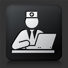 Black Square Button with Computer & Health N3