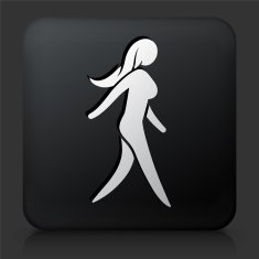Black Square Button with Woman Walking