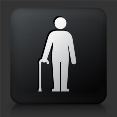Black Square Button with Man Holding a Cane