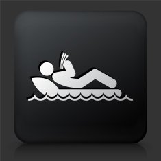 Black Square Button with Stick Figure Sunbathing