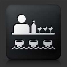 Black Square Button with Bar and Bartender