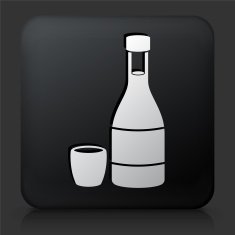 Black Square Button with Japanese Sake Bottle