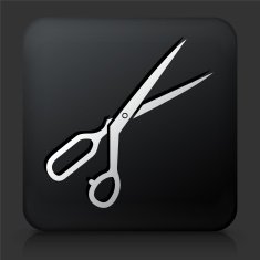 Black Square Button with Tailor's Scissors