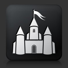 Black Square Button with Castle Icon N4