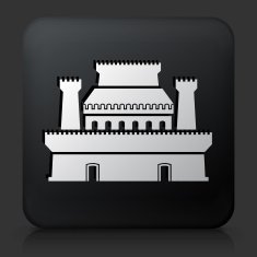 Black Square Button with Castle Icon N5