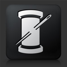Black Square Button with Roll of Thread