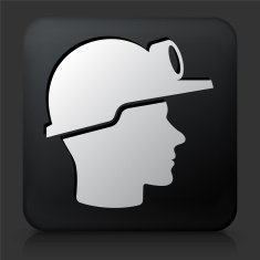 Black Square Button with Miner Face Icon
