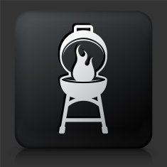 Black Square Button with Barbecue Icon