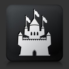 Black Square Button with Castle Icon N6