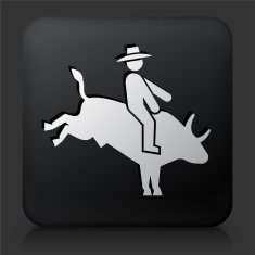 Black Square Button with Bull Riders Icon N3