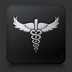 Black Square Button with Caduceus Icon N3