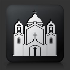 Black Square Button with Church Building Icon N12