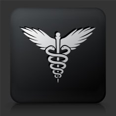 Black Square Button with Caduceus Icon N4