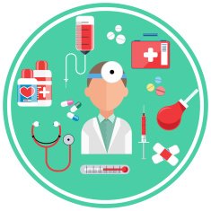 Hospital concept with item icons