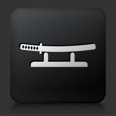 Black Square Button with Katana Sword N2