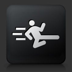 Black Square Button with Stick Figure Flying Kick N2