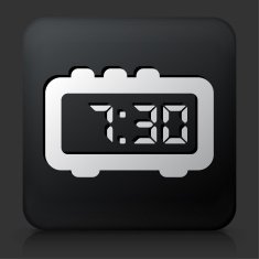 Black Square Button with Morning Alarm Clock Icon