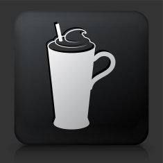 Black Square Button with Whipped Drink Icon N2