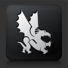 Black Square Button with Dragon Icon