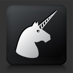 Black Square Button with Unicorn Head Icon