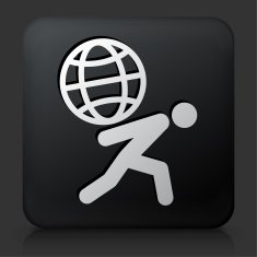 Black Square Button with Carrying Globe Icon