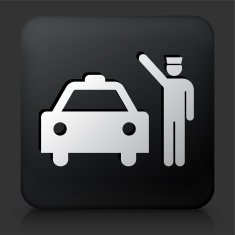 Black Square Button with Doorman & Taxi