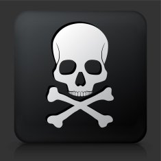 Black Square Button with Skull & Bones Icon