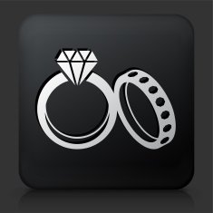 Black Square Button with Wedding Rings Icon