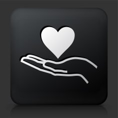 Black Square Button with Holding Heart Icon