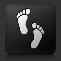 Black Square Button with Foot Prints Icon