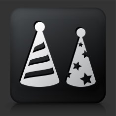 Black Square Button with Holiday Party Hats