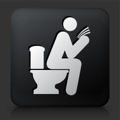 Black Square Button with Man on a Toilet Icon