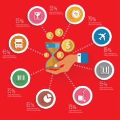 Money time info graphic design concept red version clean vector